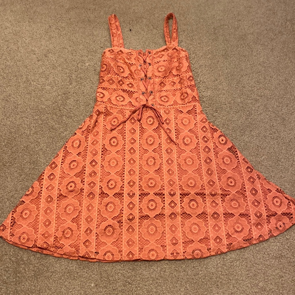 coral colored floral dress